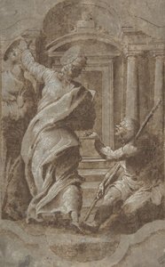 Aziz Petrus ve Yuhanna Tapınağın Kapısında Bir Sakatlıyı İyileştiriyor, 1501-47. by Perino del Vaga