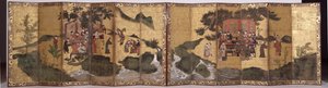 Şarap Kupasının Sekiz Ölümsüzü, c.1600 (mürekkep, altın üzerine pigment, altı katlı ekran çifti)