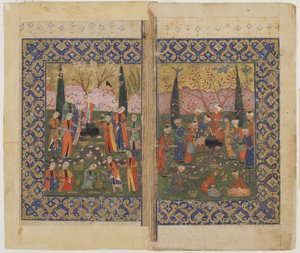 Bir bahçede piknik by Persian School