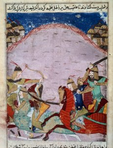 Moğollar ve Gürcüler arasındaki savaş. Gürcüler kaçıyor. 1430 civarında Pers minyatürü. Paris, B.N. by Persian School