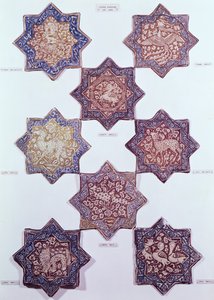 Hayvanlarla süslenmiş sekiz çini, 13.-14. yüzyıl (seramik) by Persian School