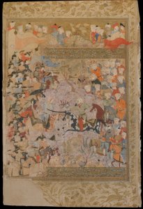 Mirkhwand (ö. 1498); recto: Halep, Şiraz, İran, Safevi dönemi için Bizanslılara karşı savaş, 1571-72 (opak suluboya, mürekkep ve altın by Persian School
