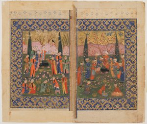 Tanımlanamayan bir metinden folio; Verso: Süleyman Enthroned, Şiraz, İran, c.1560-70 by Persian School