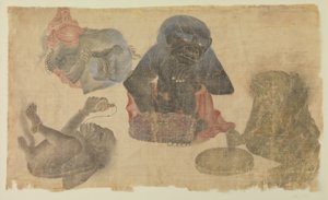 Dört Esir Şeytan, 1470-1500 (wc ve ipek üzerine altın) by Persian School