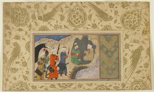 Iskandar bir keşişi ziyaret ediyor, c.1500 (opak suluboya, mürekkep ve kağıt üzerine altın) by Persian School