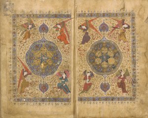 Khamsa (Beşli), Khwaju Kirmani, Şiraz, İran, Timur dönemi, 1437-38 (kağıt üzerine opak suluboya, mürekkep ve altın) by Persian School