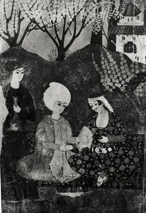 Erkek ve Kadın Bahçede by Persian School