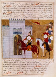 Moğollar, tarihçi Rashid al-din (al din) (1247-1318) tarafından “Cami al-tawarikh” (Cami al-tawarikh) veya “Evrensel Tarih”ten alınan bir Pers minyatür kalesini kuşatıyor. 1430 civarında Paris, B.N. by Persian School