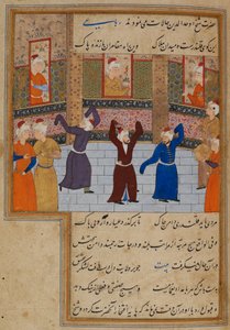 Veya. 11837, f.152 Muhammed Tabadkani (ö.1486) dervişlerle dans ediyor, Kamal al-Din Hüseyin Gazurgahi