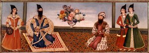 Pers Kralı Fath Ali Shah (1771-1834) sarayının üyelerini çevreliyor Şiraz Okulu Tablosu (Şiraz) (19. yüzyıl) Tahran, Foroughi Koleksiyonu by Persian School