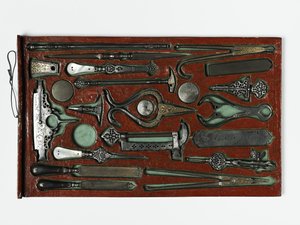 Kutsal Aileyi tasvir eden alet takımı, 1830 dolayları (karma teknik) by Persian School