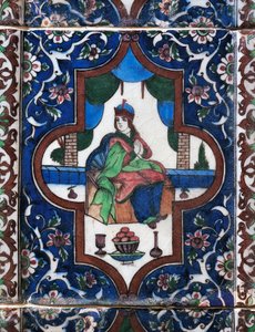 Oturan kadın, boyalı seramik karo, Pers uygarlığı by Persian School