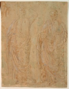İki Ayakta Drapeli Erkek Figürü by Perugino
