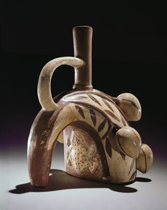Kakao ağacına tırmanan bir kurbağanın çanak çömlek kabı, Mochica (toprak) by Peruvian School