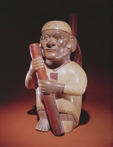 Oturan tek bacaklı adam, Mochica Culture (toprak çömlek) by Peruvian School
