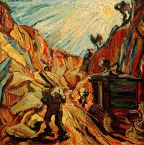 taş ocağında çalışanlar by Peter August Böckstiegel