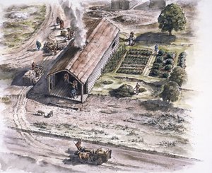 Endüstriyel bina, Ribchester Roman Kalesi, Lancashire, 2. yüzyıl, 1996 by Peter Dunn
