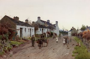 Bir Galli Köyü – Akşam, yaklaşık 1890-1910 (Suluboya ve guaj) by Peter Ghent