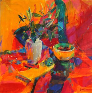 Kırmızı Bir Zemindeki Zambaklar, 2012 by Peter Graham (Contemporary)