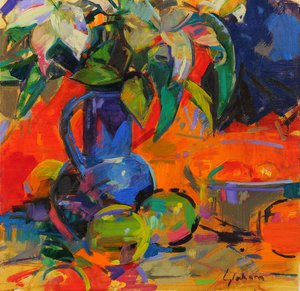 Zambaklar, 2021 (tuval üzerine yağlıboya) by Peter Graham