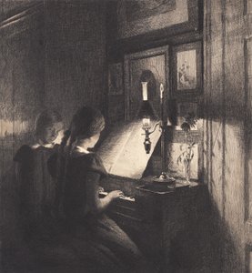 Piyano başında iki küçük kız by Peter Vilhelm Ilsted