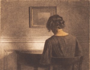 Yarım daire bir masanın yanında genç kız by Peter Vilhelm Ilsted