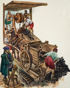 Bir madenci bir arabayı doldururken ve diğerleri daha fazlasını yüzeye çıkarırken bir çetele görevlisi madenden kaç yük kömür çıktığını not ediyor (kağıt üzerine guaj) by Peter Jackson