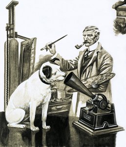Bir gramofon dinleyen köpeği boyayan sanatçı by Peter Jackson