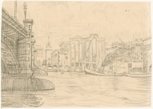 Blackfriars Köprüsü 1941 tarafından yanmış depolar by Peter Jackson