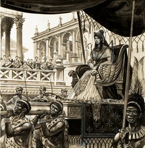 Cleopatra being carried on a litter
