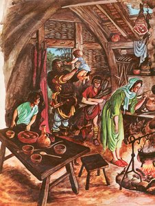 Bir köylünün evinin içi (kağıt üzerine guaj boya) by Peter Jackson