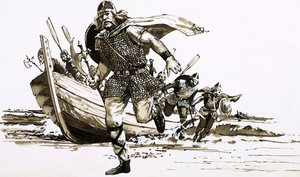 Kral Vortigern iki barbar şefi - Hengest ve Horsa - İngiltere