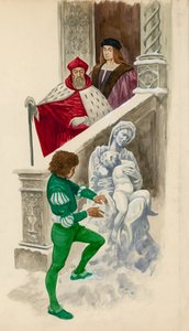 Michelangelo, as a boy, carving a statue from the snow  by Peter Jackson