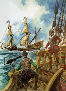 Sir Francis Drake (1540-96) (kağıt üzerine guaj) by Peter Jackson