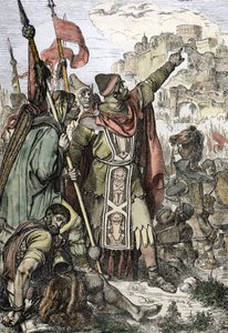 Barbar İstilası: “” İtalya'nın Aquilee şehrini kuşatmak için yakalanan Hunların kralı Attila (406-453) askerleriyle nöbet tutuyor. by Peter Johann Nepomuck Geiger
