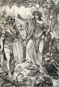 Germanicus'un Seferleri: "" Nero Claudius Drusus Germanicus (MÖ 38-9) ve ordusu, MÖ 12 dolaylarında Weser ve Elbe nehirleri arasındaki bölgelerde genç bir kadınla karşılaşır" (Germania'nın Fethi: roman generali Nero Claudius Drusus G by Peter Johann Nepomuck Geiger