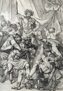 Heptarchy: "" Anglo-Sakson lider Hengist'in (5. yüzyıl) yaklaşık 461'de Kent krallığını kurmak için düşmanlarını öldürmesinin temsili" (Sakson heptarchy: Anglo-Sakson lider Hengist (veya Hengest) Brittany'nin işgali sırasında düş by Peter Johann Nepomuck Geiger
