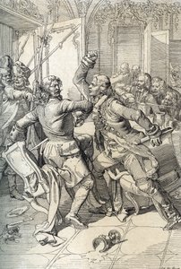 Streltsy isyanı: streltsy alaylarının (streltsy) üyelerinin 1698'de Çar Büyük Peter'in ilerici yeniliklerine karşı kaldırıldıktan sonra tutuklanması, Rusya (Streltsy ayaklanması: Streltsy u'dan sonra tutuklanan Moskova Streltsy alaylarının şüph by Peter Johann Nepomuck Geiger