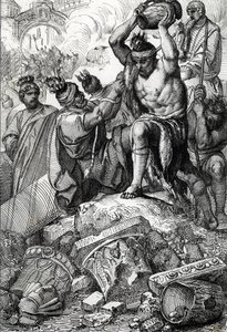 410 yılında Alaric liderliğindeki Vizigotlar tarafından şehirden alınan ve yağmalanan Roma (İtalya) çantası (370-410) (İmparator Honorius döneminde 410 yılında I. Alaric liderliğindeki Vizigotlar tarafından Roma'nın Yağmalanması) Çizim “Historische Mem by Peter Johann Nepomuck Geiger