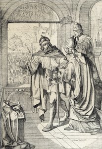 Habsburg Hanedanı Radbot'un ilk üyeleri ve Eveque Werner, İsviçre'nin Aargau kentinde Habsburg kalesinin inşası sırasında