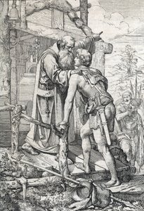 Severin'in kutsamasını alan genç Odoacre (yaklaşık 433-493), Apotre de Norique, yakl. 470 (Odoacer, kendisine bir gün ünlü olacağını öğrenen keşiş Noricum'lu Severinus ile tanışır, 470 ca) "" Historische Memorabilian des'ten çizilmiş  by Peter Johann Nepomuck Geiger