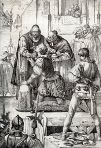 Doksan Yıl Savaşı (veya Hollanda isyanı) (1568-1648): Egmont Kontu Lamoral, Gavre Prensi (1522-1568), Hollandalı siyasetçinin dekolte edilmesi - Sorunlar Konseyi çerçevesinde mahkum edildi ( veya Kan Konseyi) tarafından kurulan by Peter Johann Nepomuck Geiger