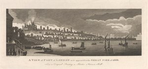 1666'daki Büyük Yangında göründüğü şekliyle Londra'nın Bir Kısmının Görünümü