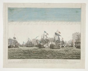 Amiral Lord Rodney komutasındaki İngiliz Filosu ile Count de Graffe komutasındaki Fransız Filosu arasında Domenica ve Guadaloupe adaları arasında 12 Nisan 1782'de yapılan unutulmaz eylemin bir temsili