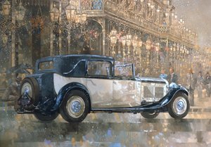 Noel Işıkları ve 8 litrelik Bentley (tuval üzerine yağlı boya) by Peter Miller