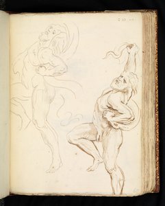 Biri perdeye dönüşen yılanlarla ilgili iki Laocoon çalışması (grafit, kalem ve serilmiş kağıt üzerine kahverengi mürekkep) by Peter Paul (after) Rubens