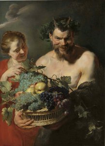 Elinde üzüm ve ayva sepeti tutan bir satir ile bir su perisi, Peter Paul Rubens by Peter Paul Rubens