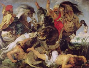 Su aygırı ve Timsah Avı, c.1615-16 (ayrıntılar için bkz. 170972) by Peter Paul Rubens