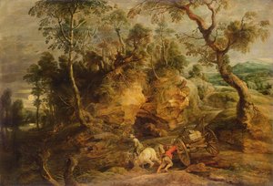 Taş taşıyıcılı peyzaj, c.1620 (panelden aktarılmış tuval üzerine yağlı boya) by Peter Paul Rubens