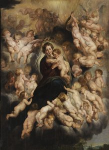 Melekler çelenk içinde çocuklu Maria by Peter Paul Rubens
